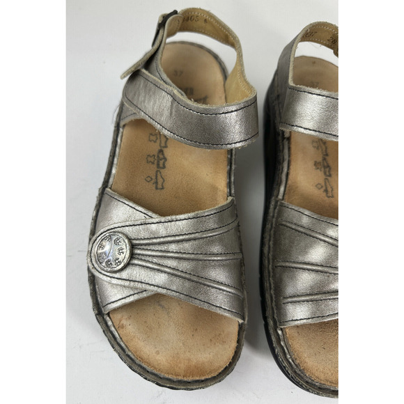 Finn Comfort Sausalito Silver Metallic Leather Slingback Sandals EU 37 US 6.5 7 - Picture 5 of 10